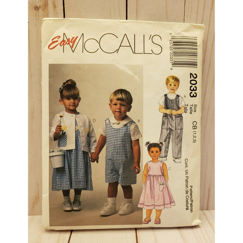 Vintage Toddlers Rompers, Dress, Jacket, Shirt Sewing Pattern Easy McCall's 2033